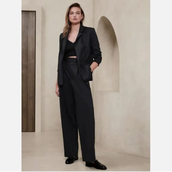 Banana Republic Black Wide-Leg Y2K Linen High-Rise Plus Size 18 Pants MSRP $100 - Picture 2 of 5